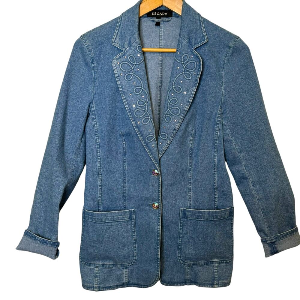 Escada Blue Denim Blazer with Embroidered Details